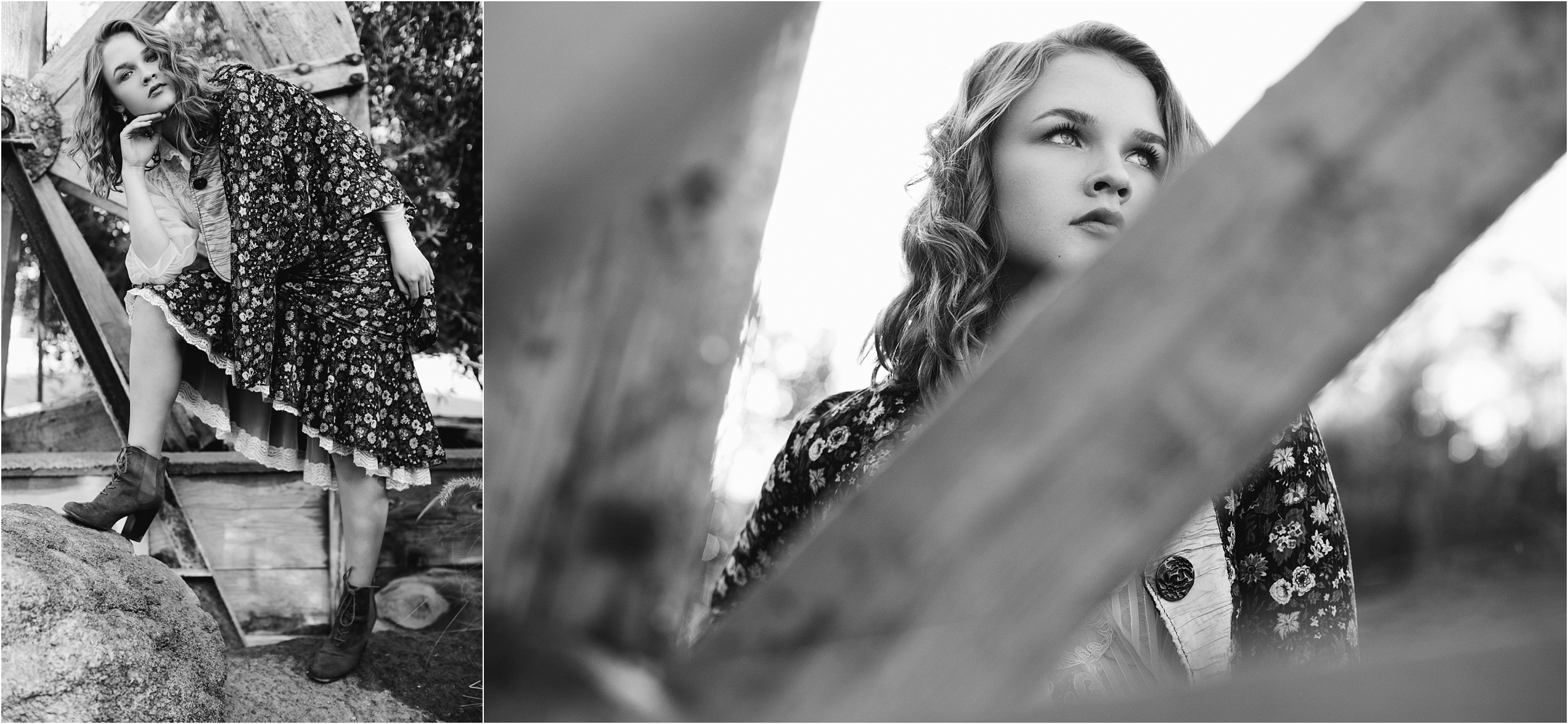Black and white collage of abby in the desert on location for senior photoshoot with Slice of Lime.