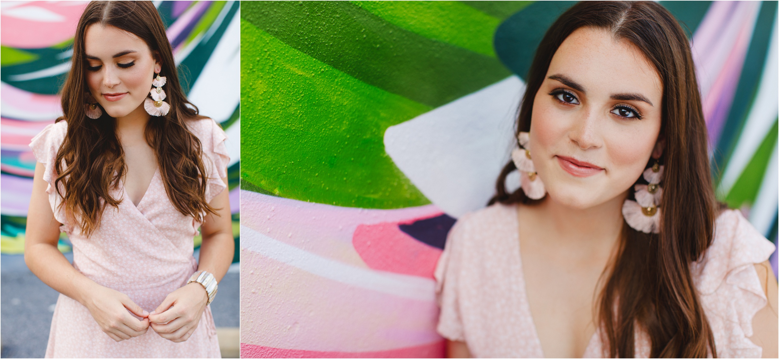 Kendall poses in front of a trendy aesthetic mural for her senior portraits in Harrisburg PA.